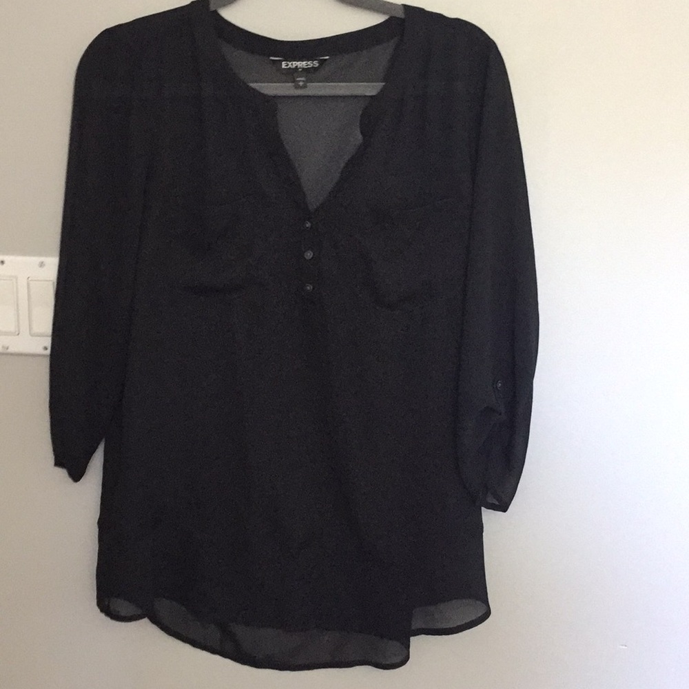 Express sheer black pocket Button up Blouse